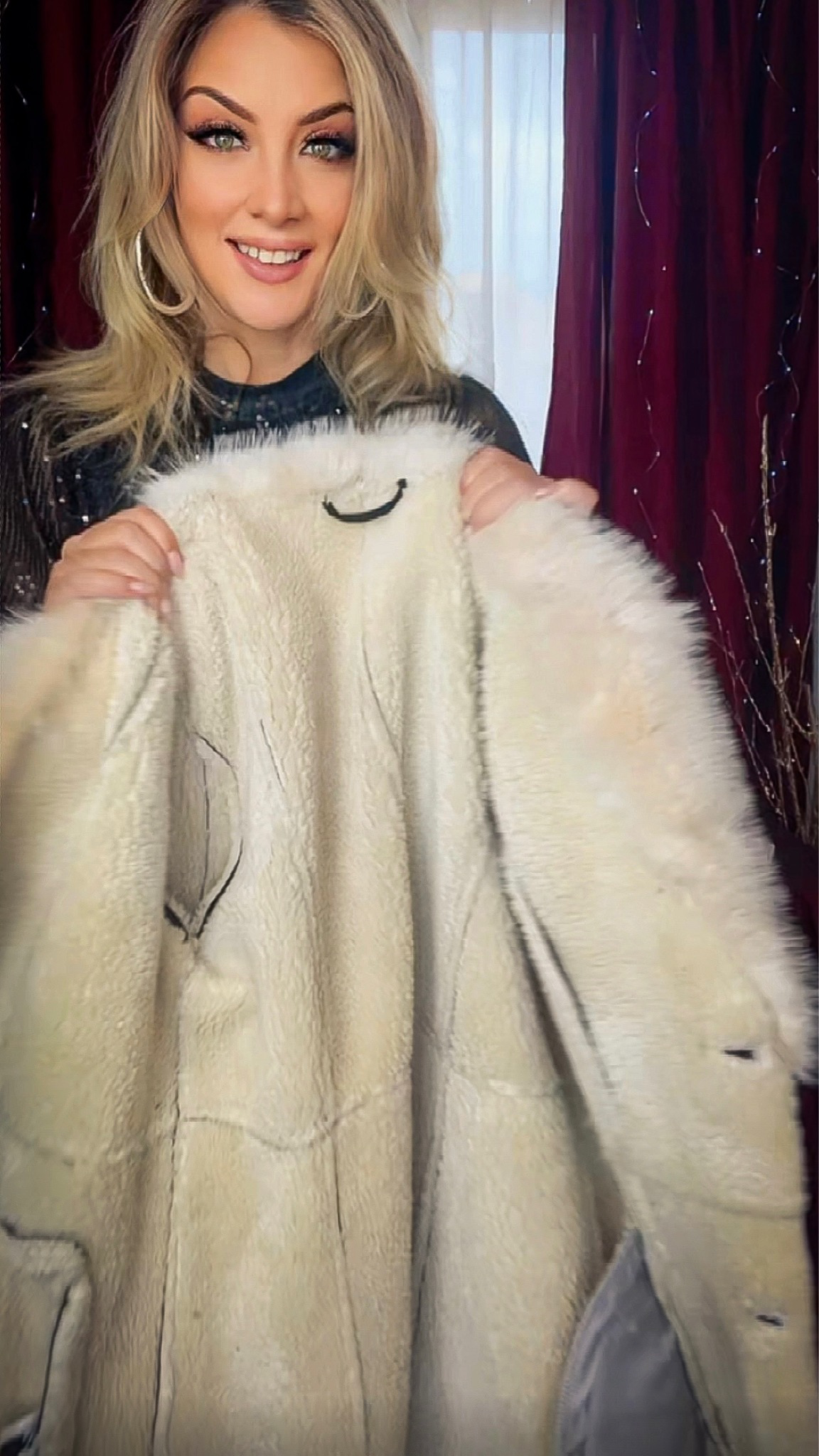 Long Suede Coat - Black/Cream
