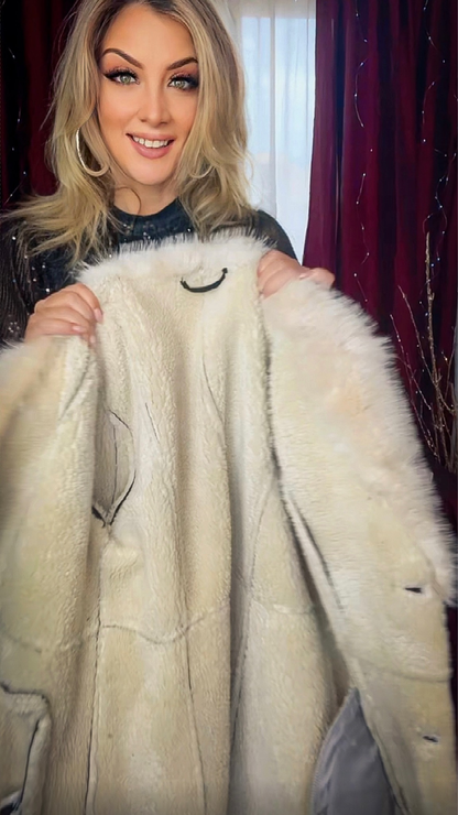 Long Suede Coat - Black/Cream