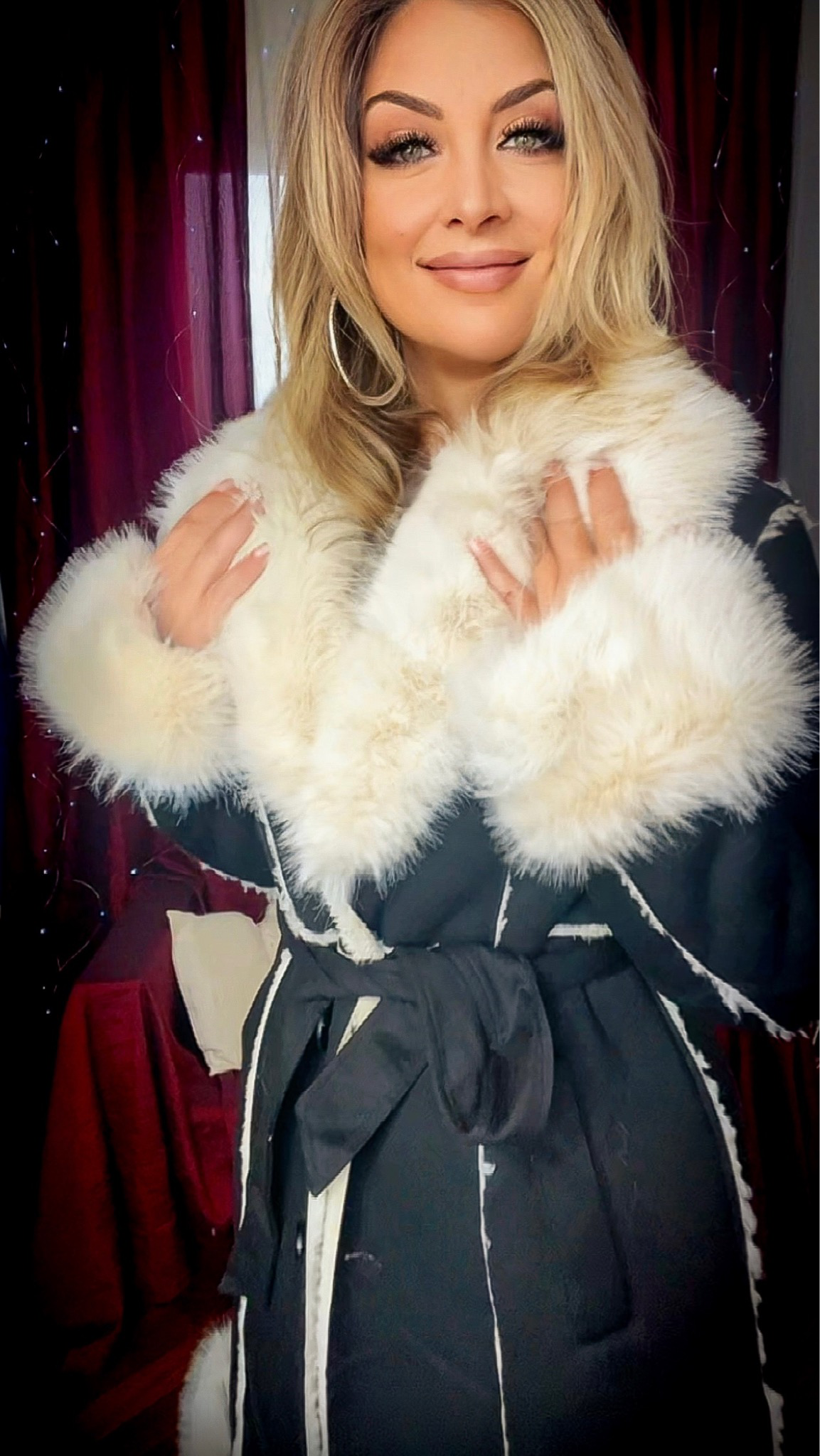 Long Suede Coat - Black/Cream
