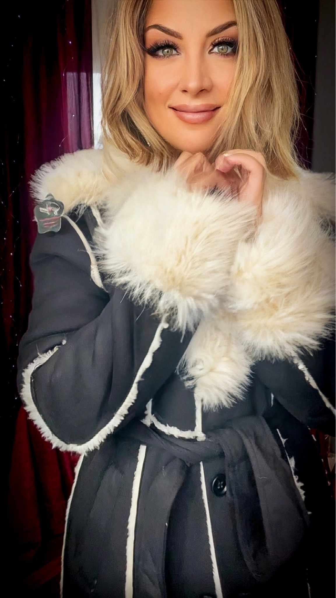 Long Suede Coat - Black/Cream