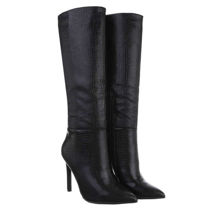 Hammered High Boots - Black