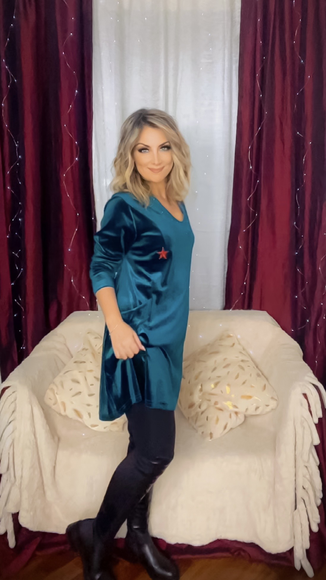 Oversized Velvet Sweater with Swarovski - Green