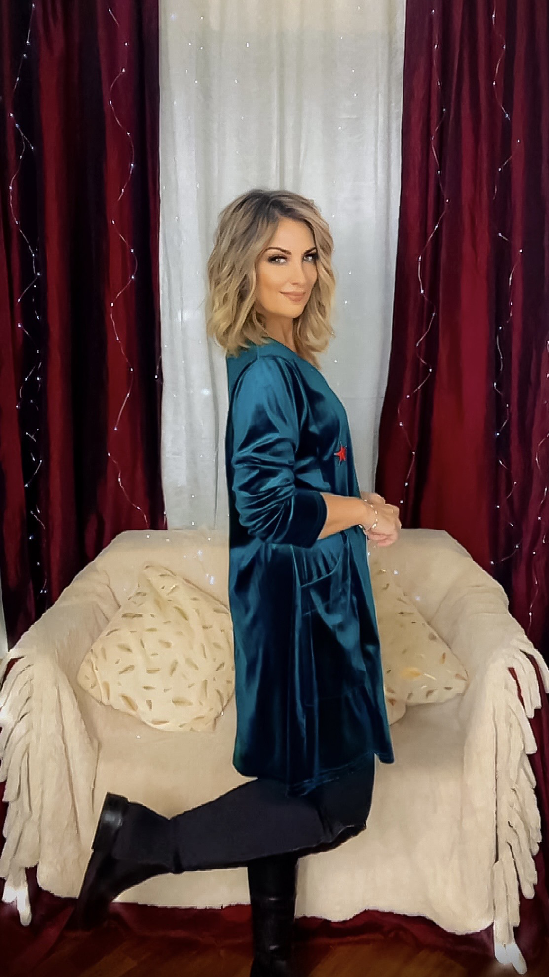 Oversized Velvet Sweater with Swarovski - Green
