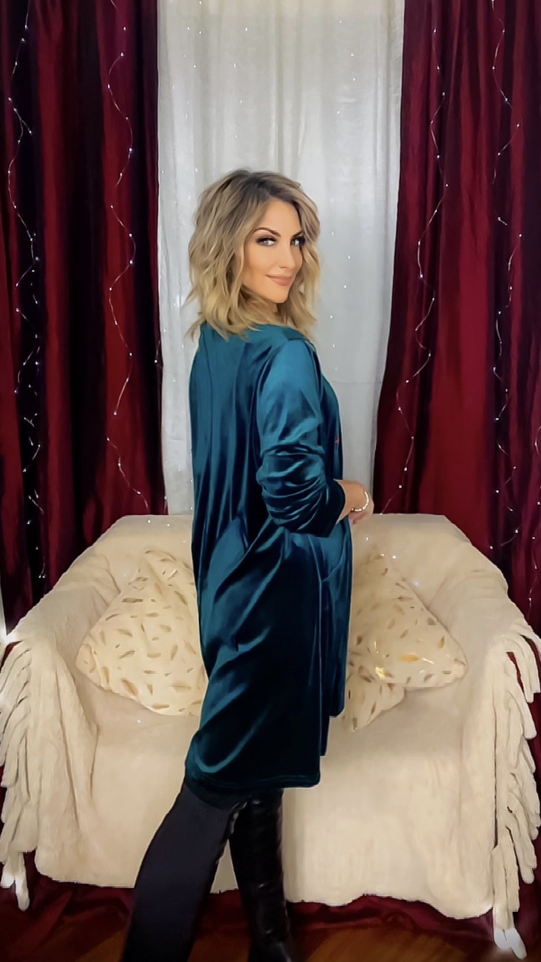 Oversized Velvet Sweater with Swarovski - Green