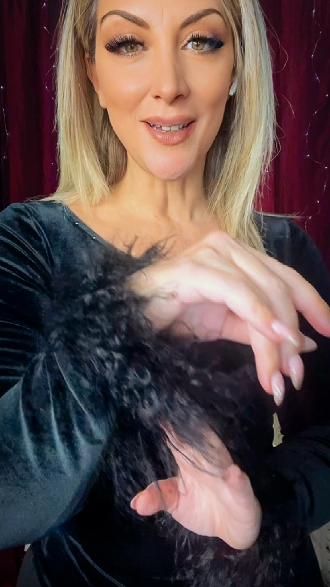 Velvet Blouse. Feathers and Swarovski - Black