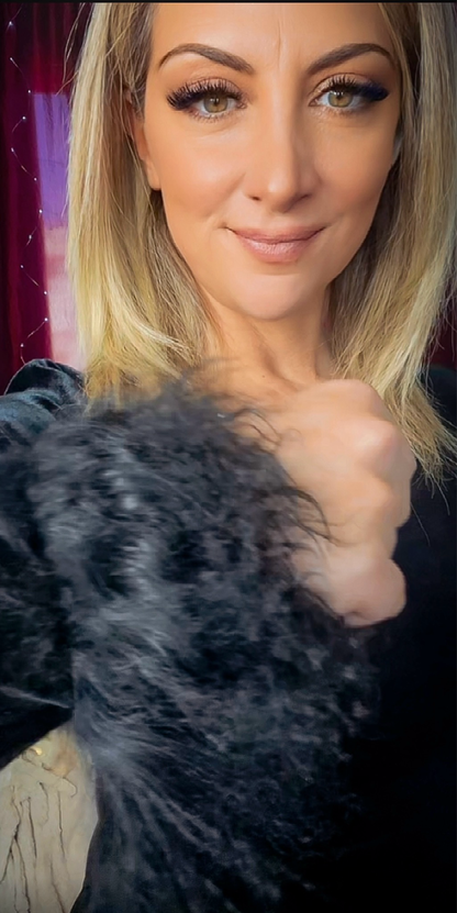 Velvet Blouse. Feathers and Swarovski - Black