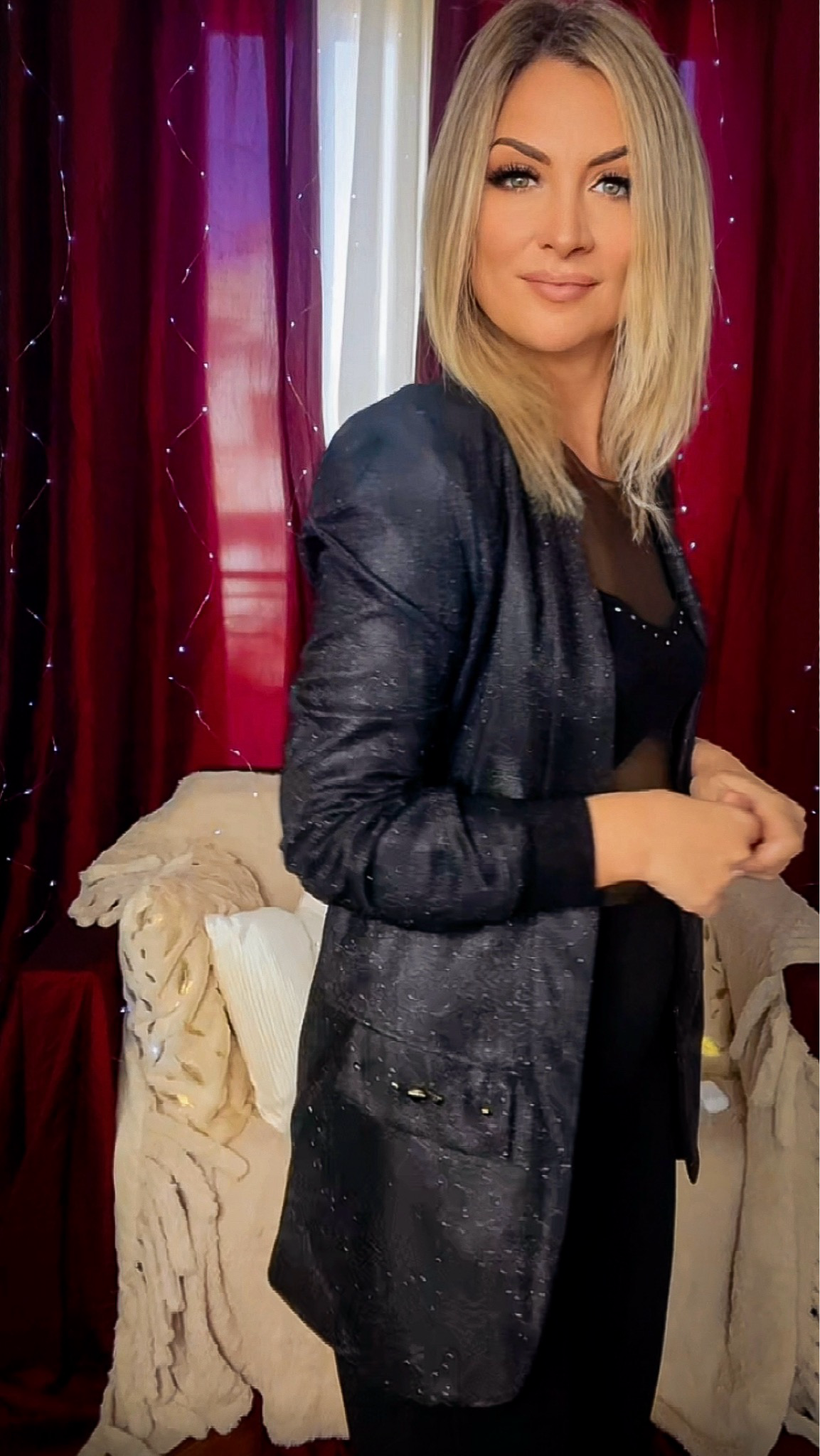Slightly Oversized Lurex Blazer - Black