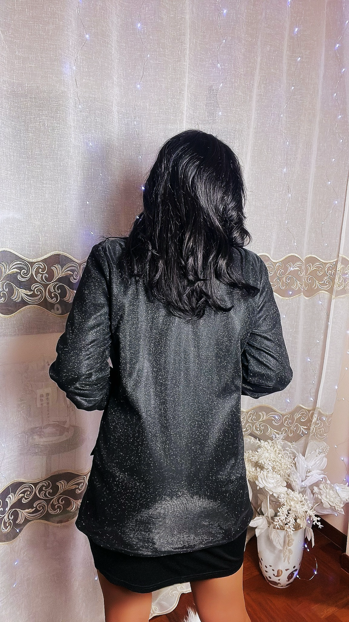 Slightly Oversized Lurex Blazer - Black