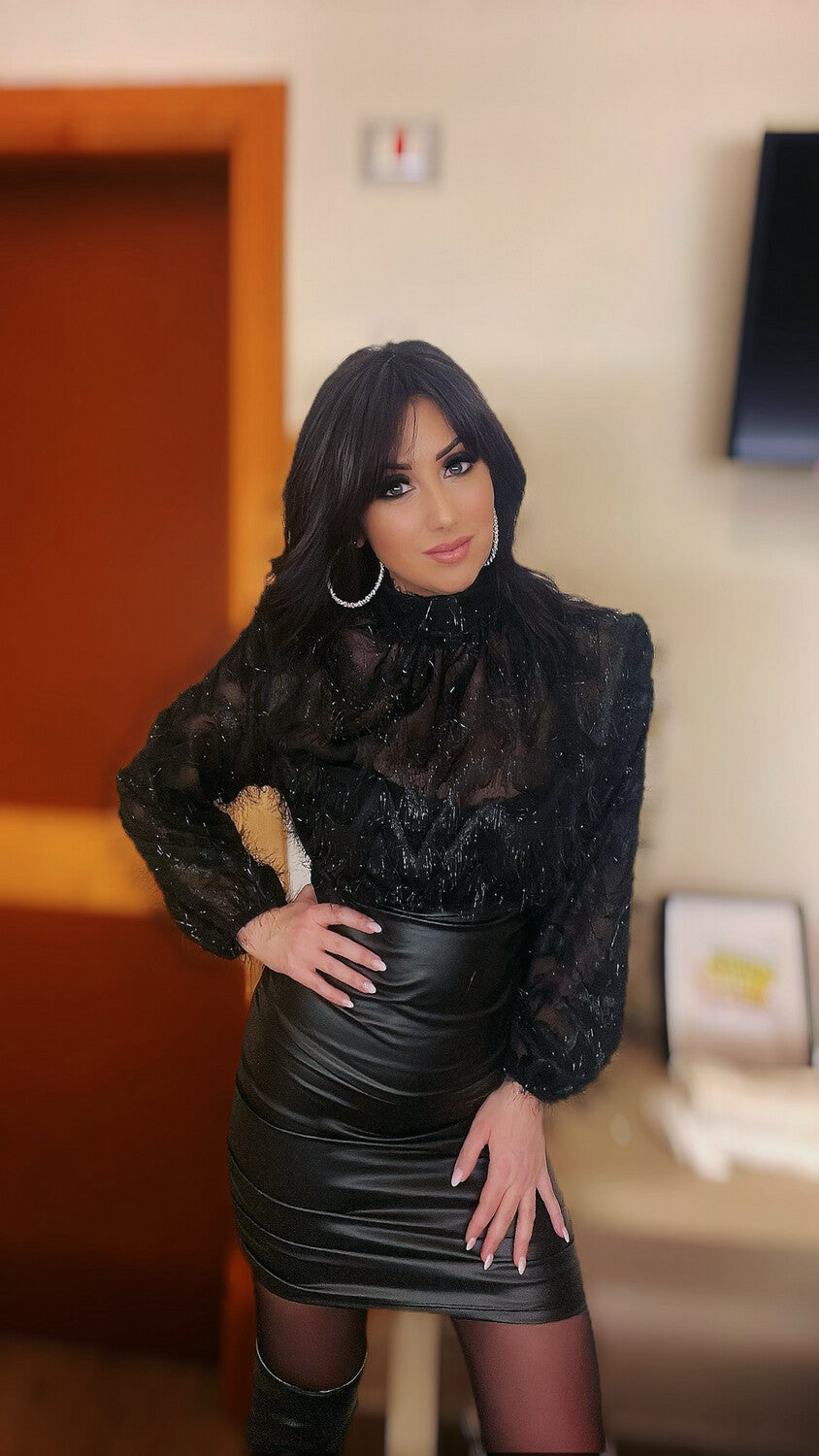 Faux leather and knit dress - Lurex