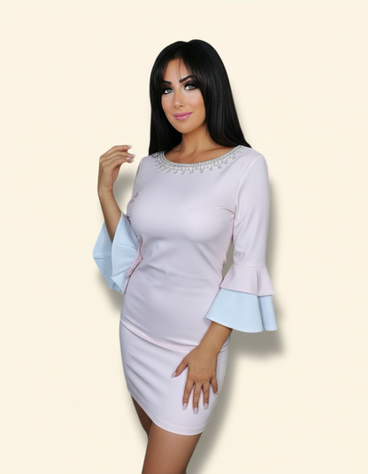 Abito Chemisier Rosa con Colletto Gioiello Handmade