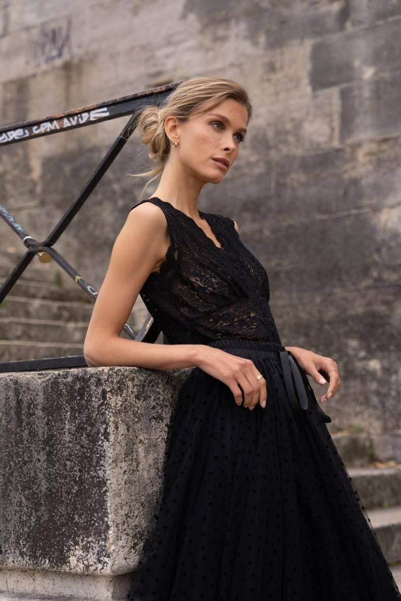 Canotta in pizzo - Nera