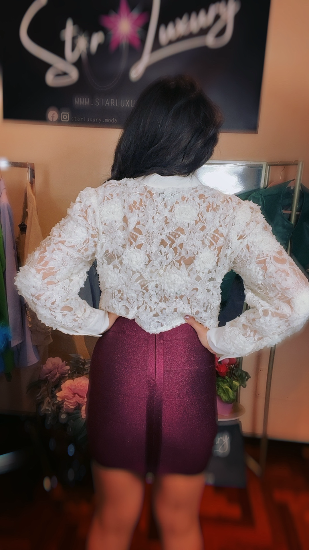 3D Rose Lace Crop Shirt - White