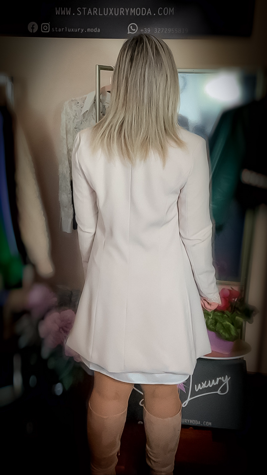 Long Trench Style Blazer Dress with Macramé Details - Beige