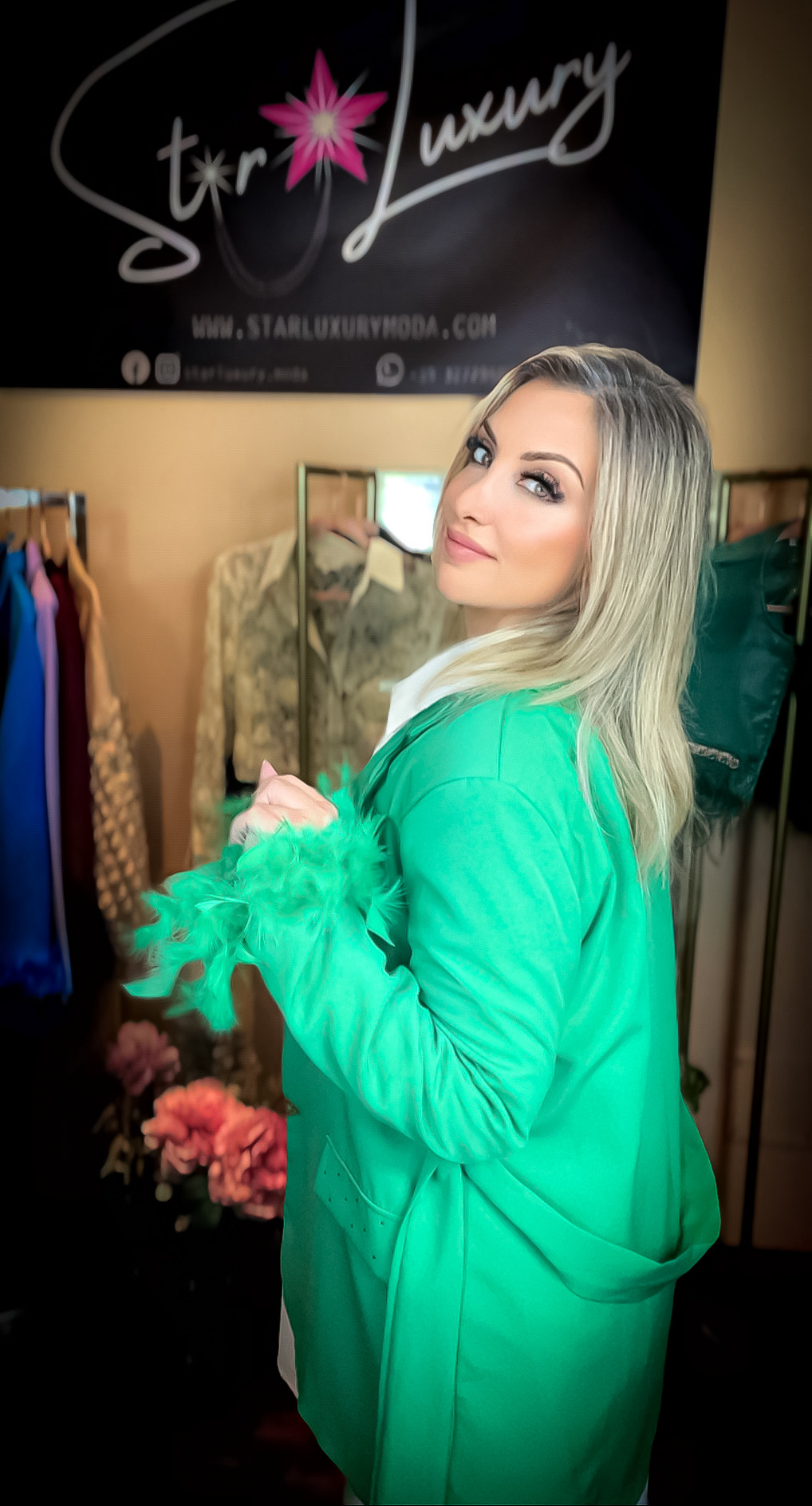 Oversized Blazer with Belt - Green