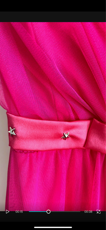 Abito lungo in tulle con stelline - Fucsia