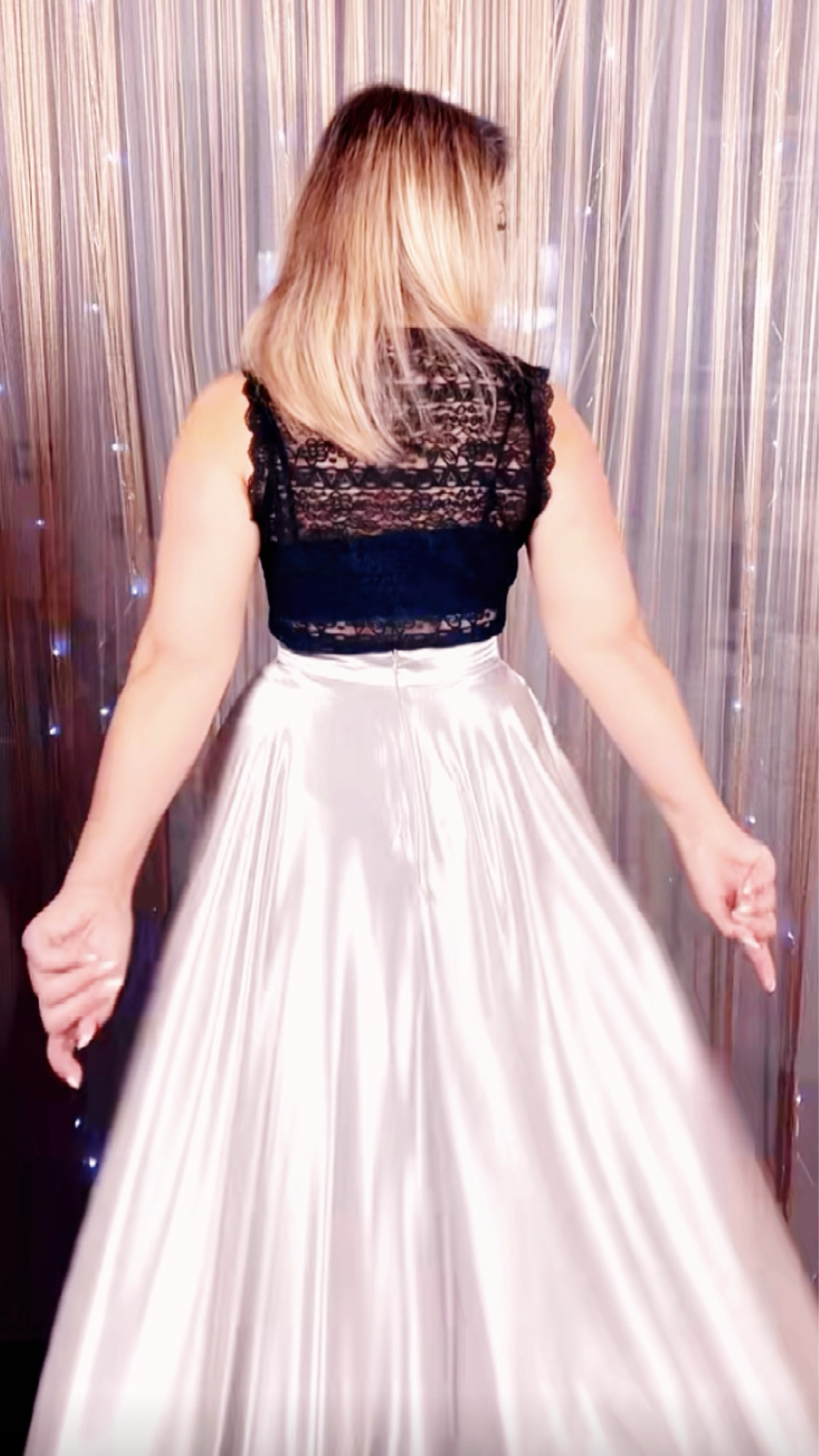 Long Satin Skirt with Tail - Silver