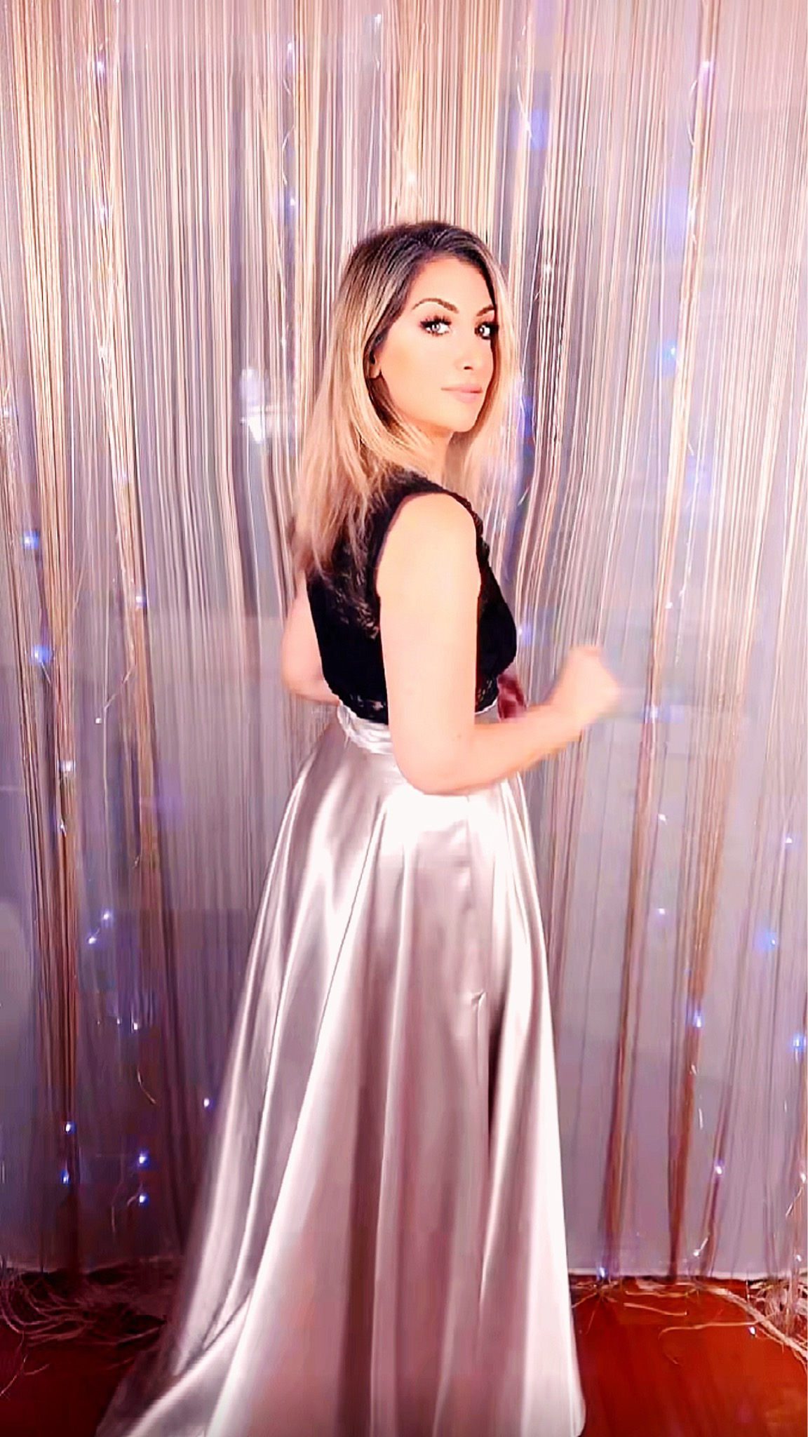 Long Satin Skirt with Tail - Silver