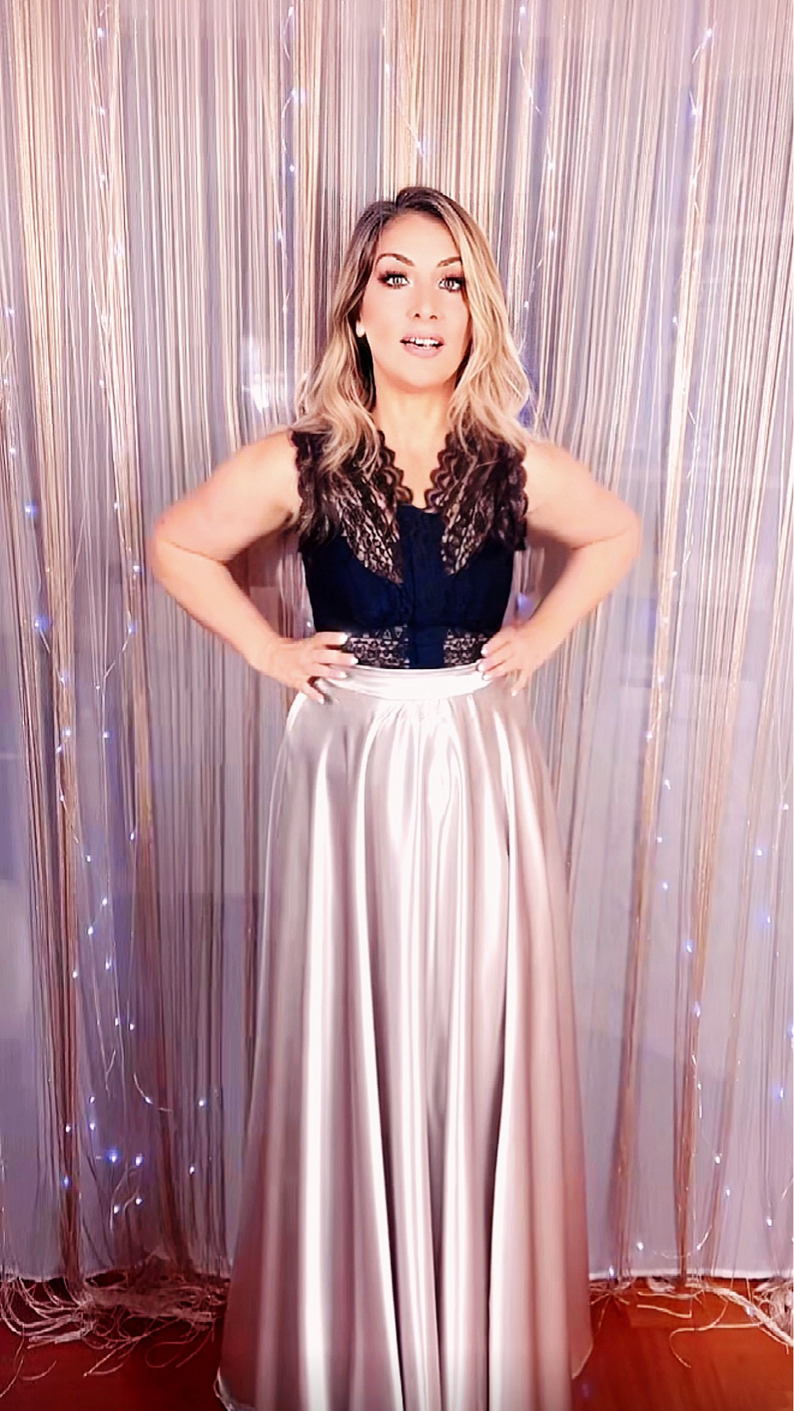 Long Satin Skirt with Tail - Silver