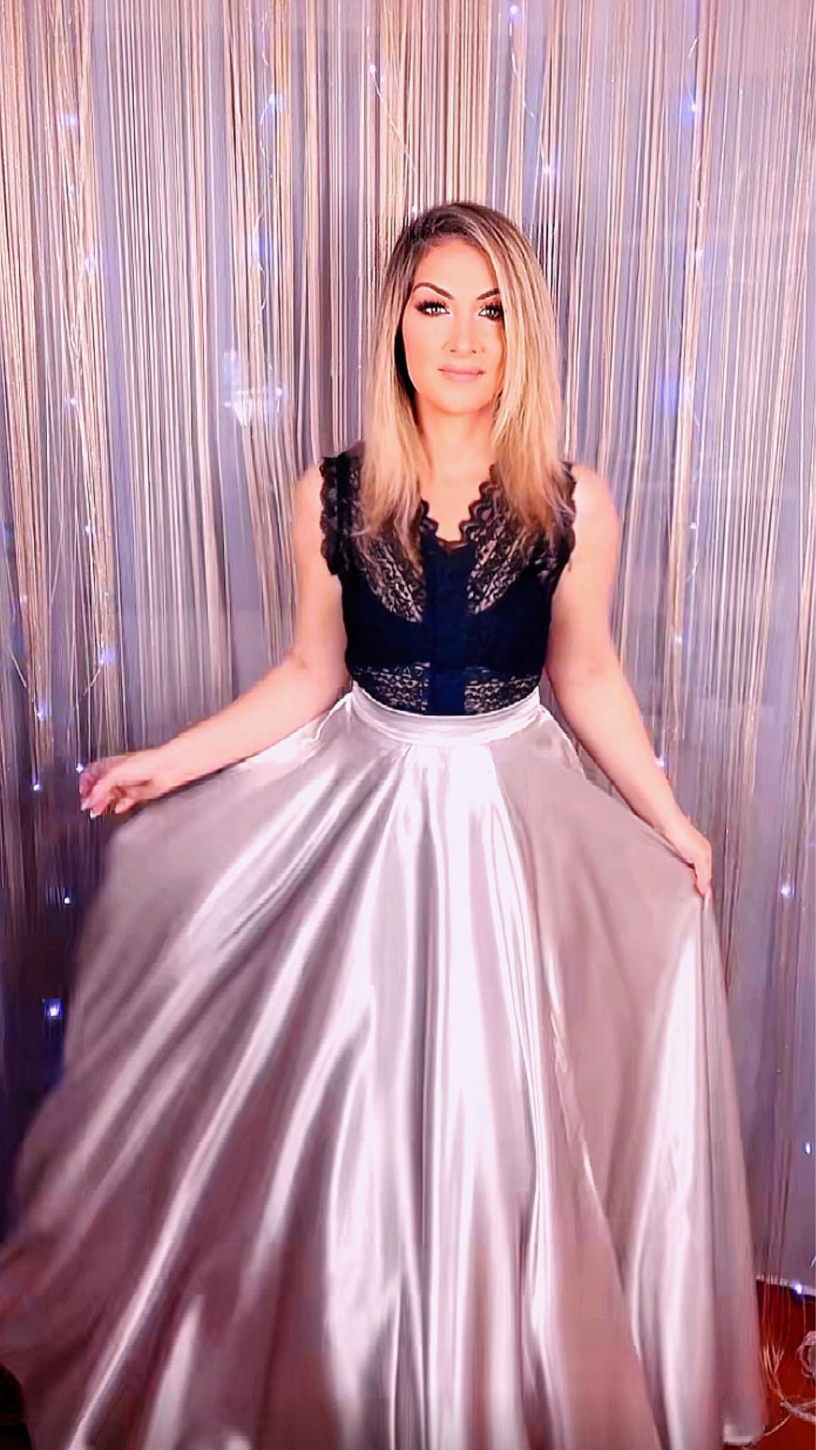 Long Satin Skirt with Tail - Silver