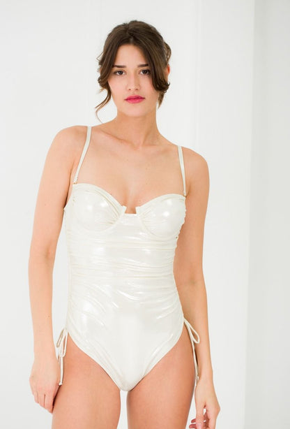 Shiny One Piece Swimsuit - White