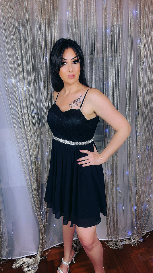 Party Dress with Jewel Decorations - Black