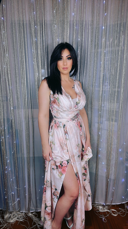 Long Dress with Maxi Slit - Pink