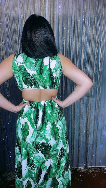 Tropical Cut Out Jumpsuit - Green
