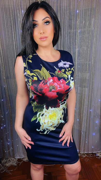 Floral Sheath Dress - Blue