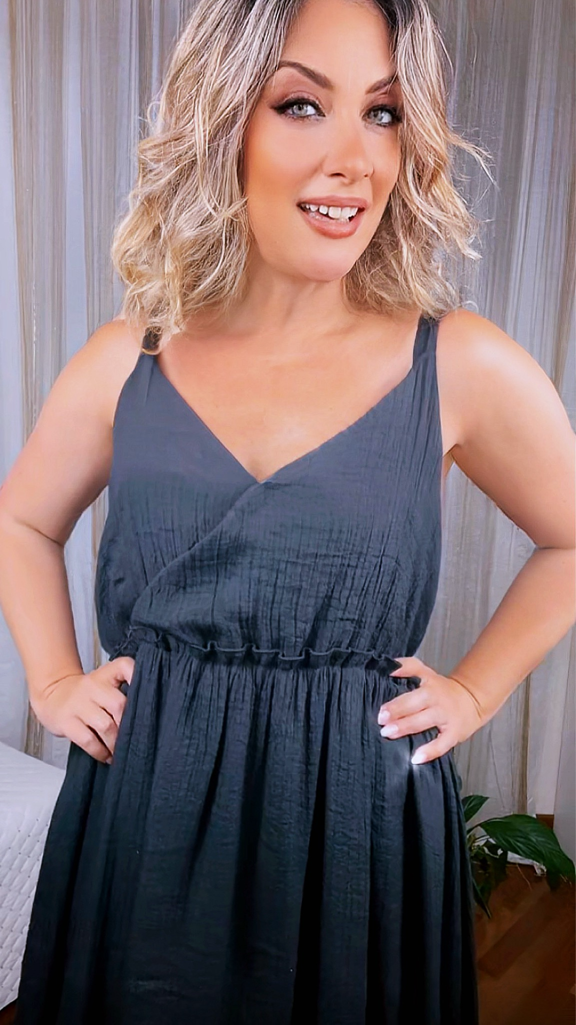 Plus Size A-Line Dress with Lace and Tulle Ruffle - Black
