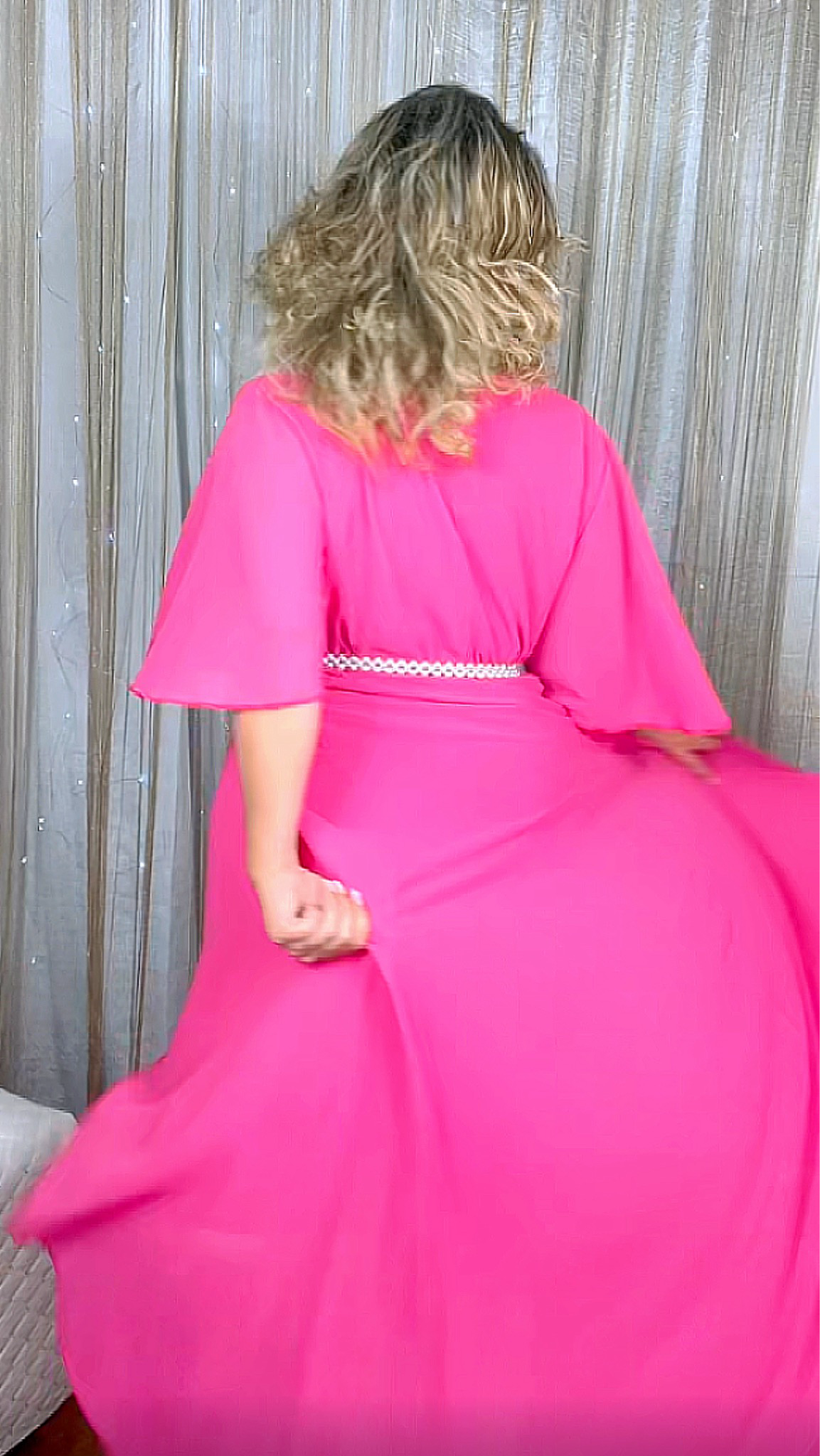 Long Chiffon Dress - Fuchsia 