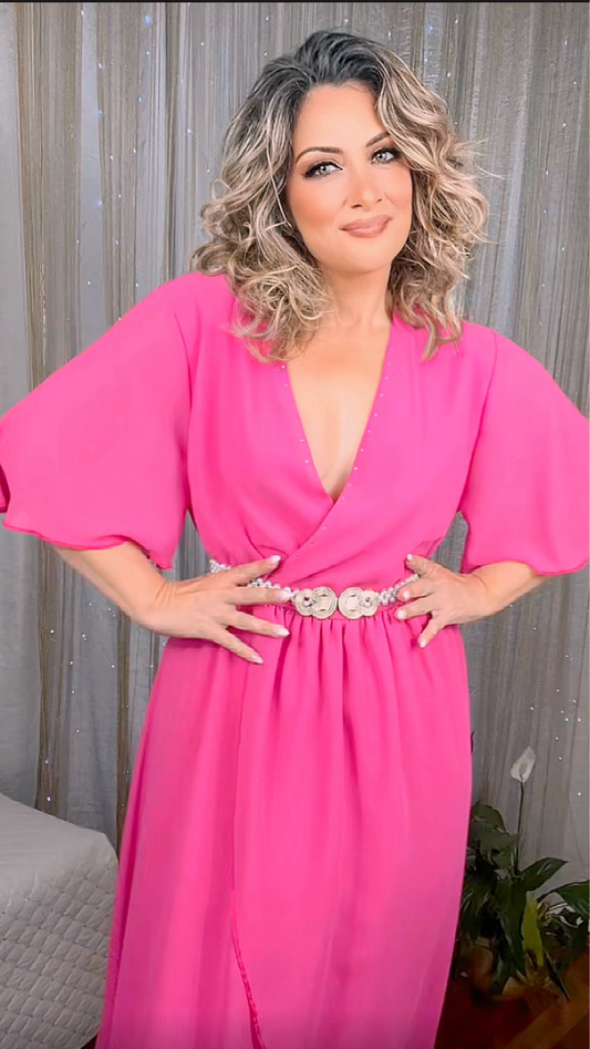 Long Chiffon Dress - Fuchsia 
