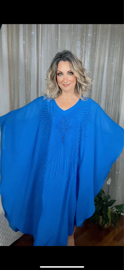 Butterfly Beaded Dress - Royal Blue