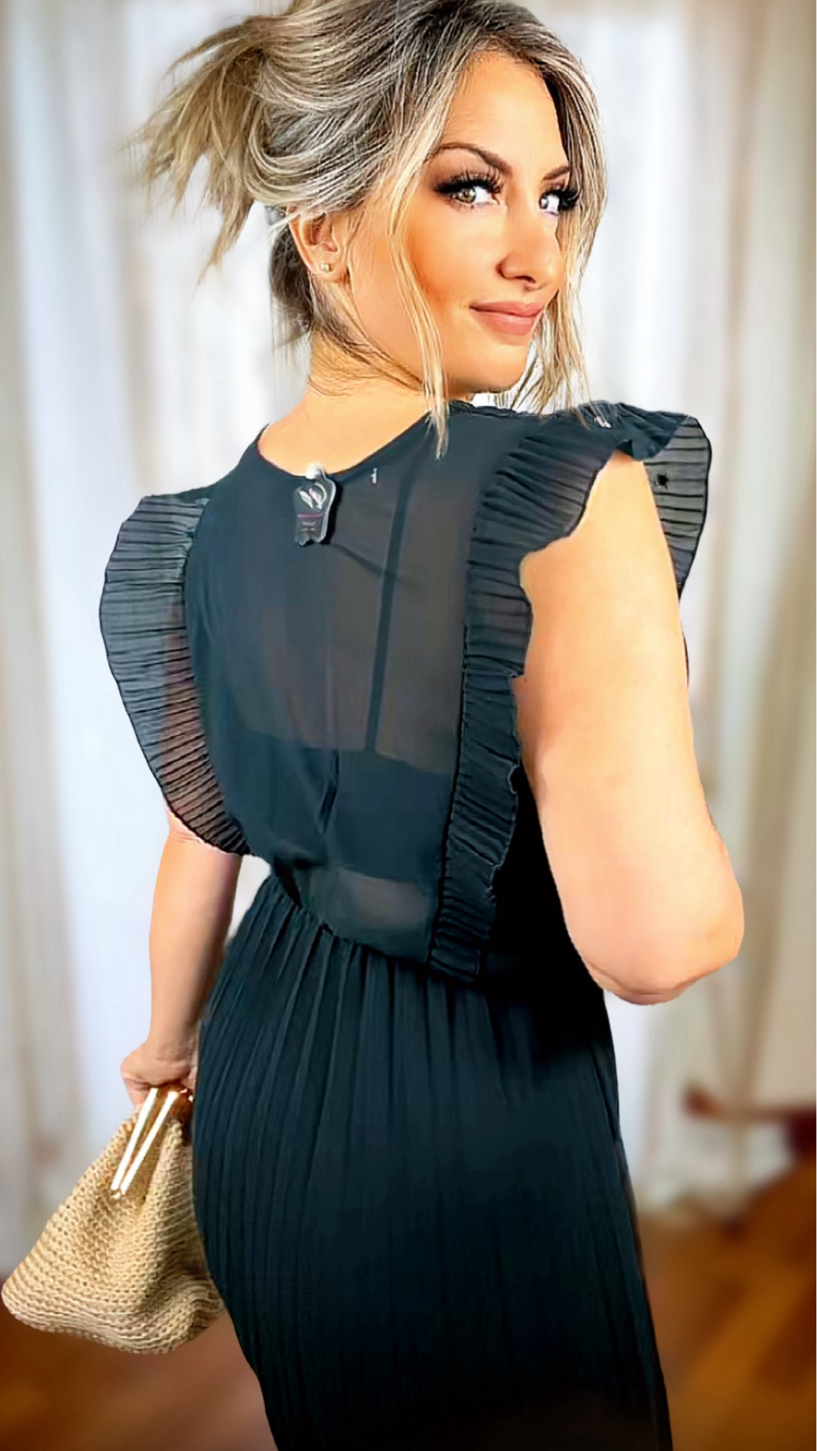 Pleated Dress with Ruffles and Star Studs