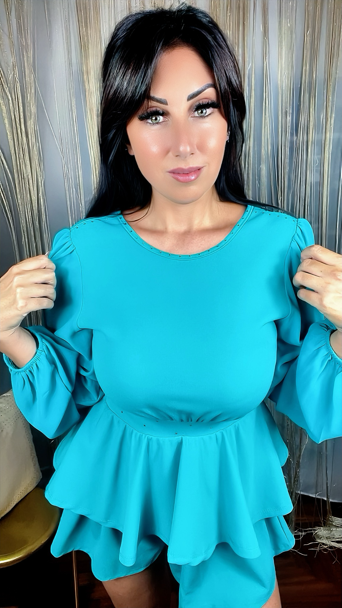 Romper Jumpsuit with ruffles - Handmade-Mint