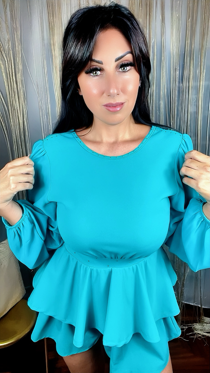 Romper Jumpsuit with ruffles - Handmade-Mint
