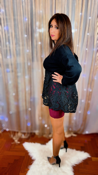Oversized flared dress with inlays