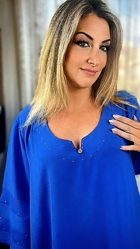 Flared dress with veils - Royal blue