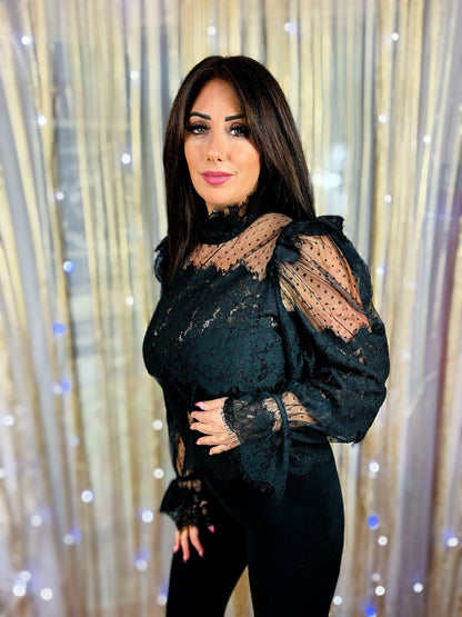 Blusa in pizzo - nero