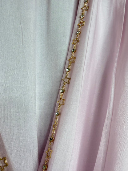STELLA MARINA — Abito Lungo Misto Seta con Catenella di Stelle e Strass - Rosa