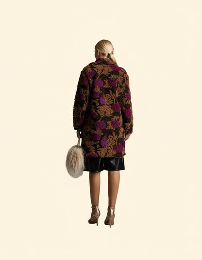 Cappotto Over Bouclé Fantasia Floreale - Marrone e viola