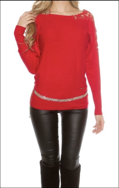 Pullover con intarsi e ricami - Rosso