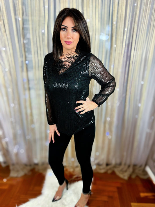 Sequin Blouse - Black