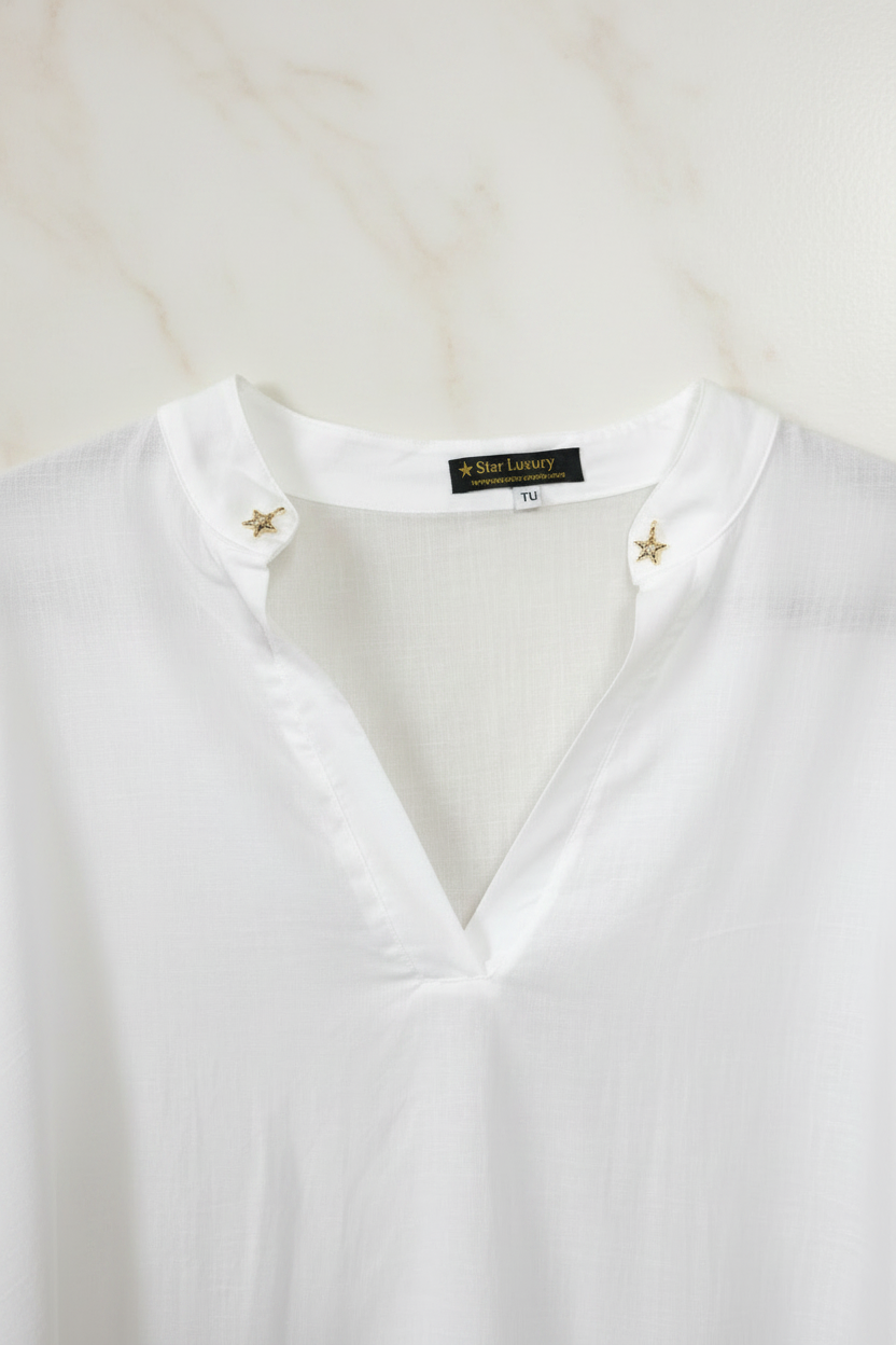 LUNA — Abito in Cotone e Pizzo con Frange Bianco