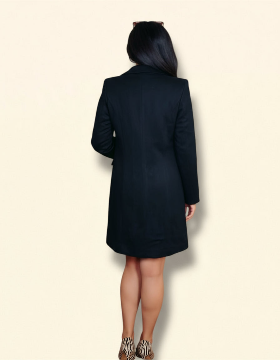 Blazer Lungo in Suede con Bottoni Frontali - Nero