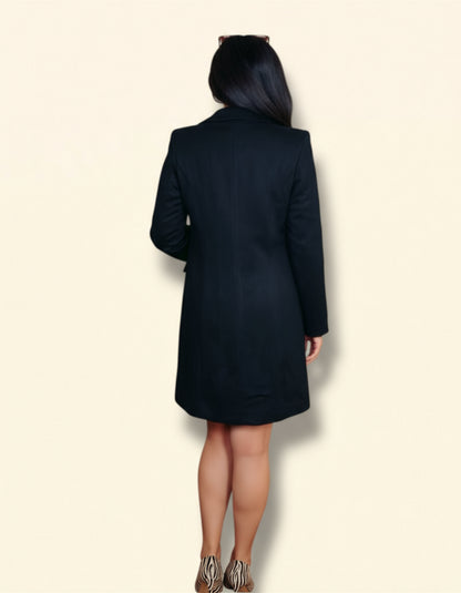 Blazer Lungo in Suede con Bottoni Frontali - Nero