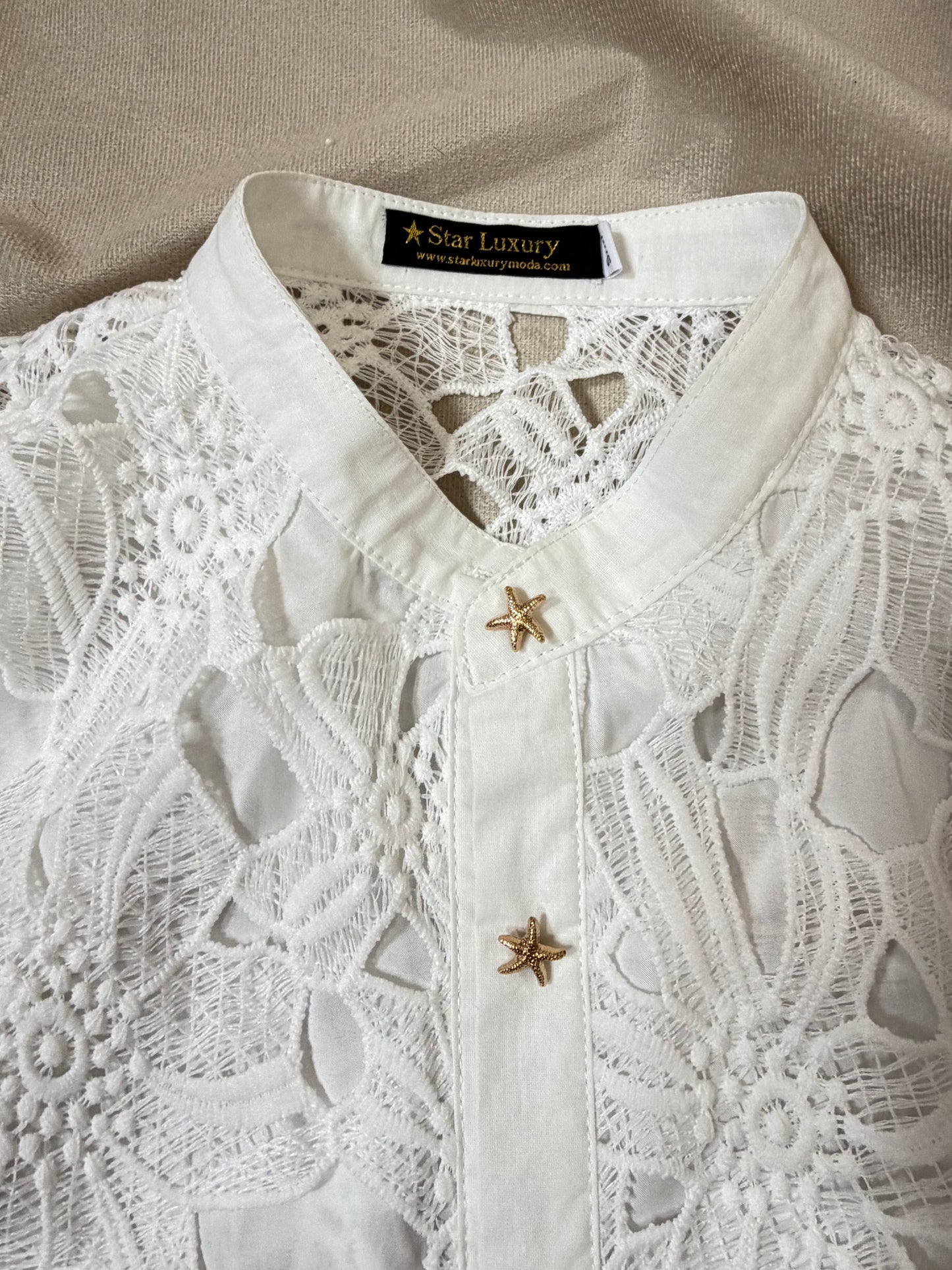 CHLOÉ — Completo Coordinato in Pizzo Floreale con Dettagli Stella 
– Bianco