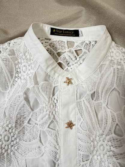 CHLOÉ — Completo Coordinato in Pizzo Floreale con Dettagli Stella 
– Bianco