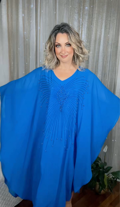 Butterfly Beaded Dress - Royal Blue