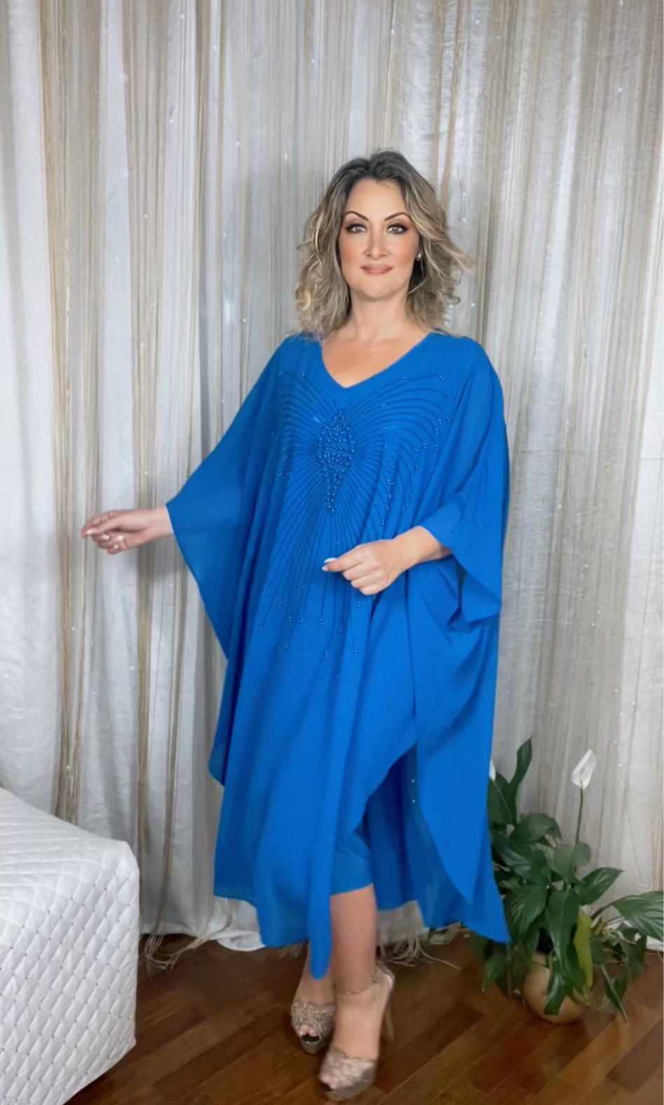 Butterfly Beaded Dress - Royal Blue