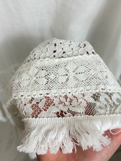 LUNA — Abito in Cotone e Pizzo con Frange Bianco